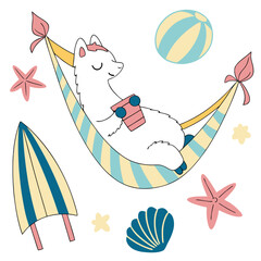 Fototapeta premium Delightful Peaceful Alpaca in a Under the Sea scene with in a hammock – Ocean Dreams vector illustration