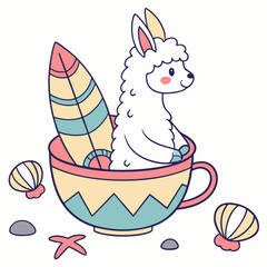 Fototapeta premium Ocean Dreams themed SVG: Cheerful Alpaca with in a teacup in a Under the Sea environment