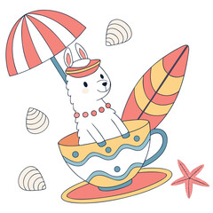 Fototapeta premium Creative SVG: Playful Alpaca with sitting in a teacup ride in a Ocean Dreams colored Under the Sea theme