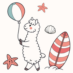 Fototapeta premium Charming SVG of a Shy Alpaca featuring with a balloon, styled in a Under the Sea theme with Ocean Dreams hues