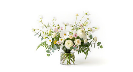 Obraz premium bouquet of white flowers arranged elegantly on clean background representing purity, wedding decoration, floral beauty and minimal botanical aesthetic concept