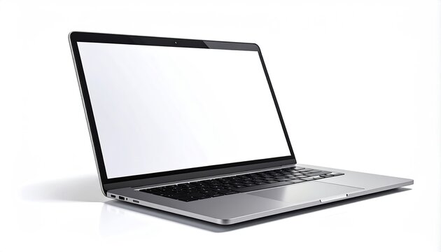 Sleek, modern silver laptop with blank screen on reflective white surface