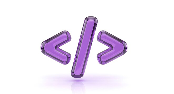 3d render of purple glossy code symbol isolated on white background
