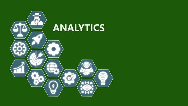 Business analytics concept with hexagonal infographic on green background