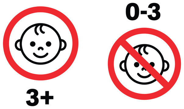 Age restriction sign no children under three years warning symbol for content safety and access limitation design