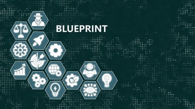 Business blueprint strategy concept with hexagonal and digital network background