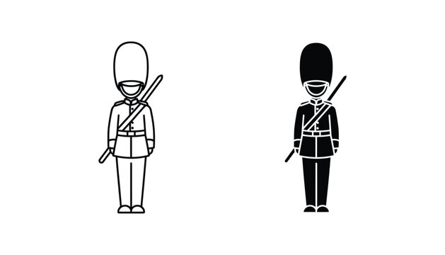 British royal guard soldier in traditional uniform standing at attention minimalist icon vector set