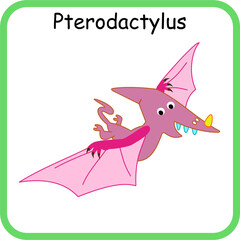 Cute colorful Pterodactylus cartoon illustration for kids. Fun flying dinosaur character for preschool learning, educational activities, and children projects. © HappyKids