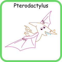 Cute Pterodactylus outline coloring page for kids. Fun flying dinosaur worksheet for preschool learning, coloring practice, and creative children activities. © HappyKids