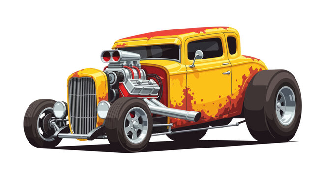Vintage Yellow Hot Rod Coupe with Exposed Engine and Custom Wheels