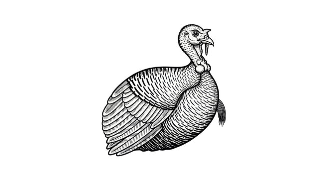 Engraved Turkey Bird Illustration, Vintage Style, Farm Animal, Thanksgiving Icon