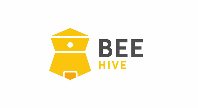 Beehive icon, yellow honeycomb logo, bee hive symbol, apiary illustration