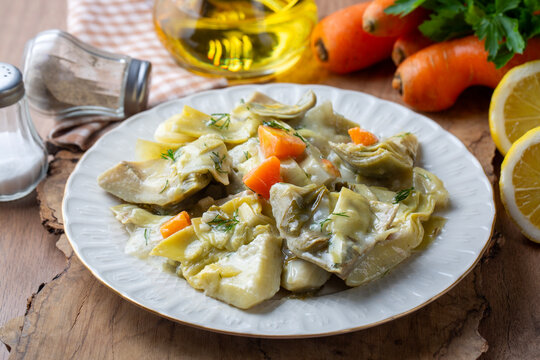 Traditional Turkish Artichoke Stew with Olive Oil Carrots and Dill