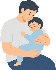 Obraz premium Illustration of a Father Holding His Sleeping Child for Family, Parenting, and Love Designs