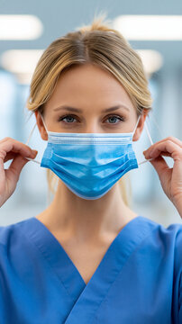 Medical Professional's Mask: A portrait of a medical professional, a symbol of care, donning a protective mask. conveying dedication, professionalism, and the imperative of safeguarding wellness.