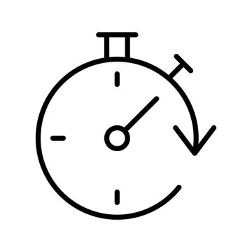 Stopwatch icon with a circular arrow indicating reset or repeat time, vector illustration of a timer with a rewind symbol, editable stroke