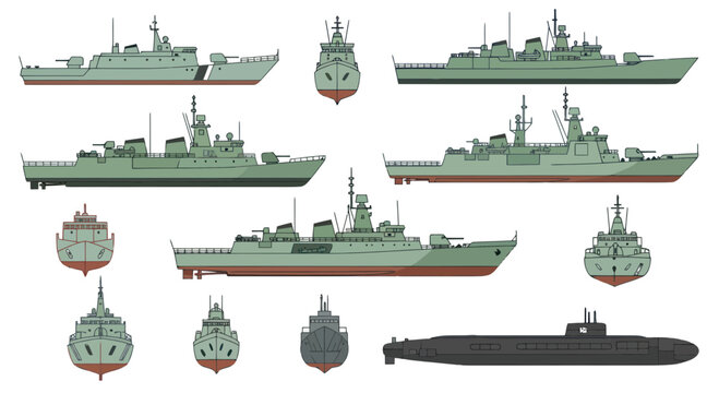 Naval Fleet: Warships and Submarine Collection - Military Vessels Illustration