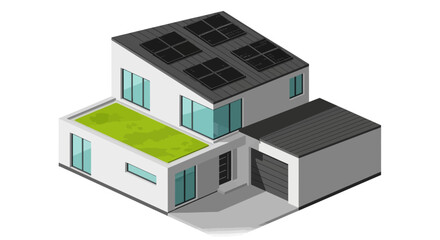 Fototapeta premium Modern house with solar panels, eco friendly home, sustainable architecture, green living