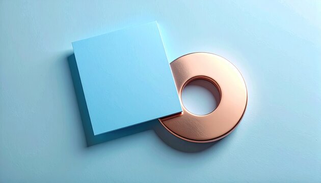 Blue square partially covers a copper ring on a pale blue surface