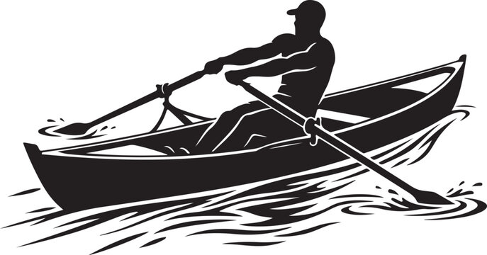 Rowing, boat, vector, silhouette, black, white, rowing boat, man, oar, water sports, fitness