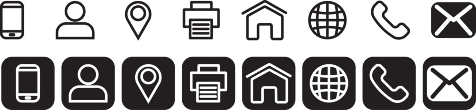 Printcontact, communication, electronic mail, address, call, icon, card, visiting, business, location, phone, profile, corporate, handset