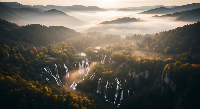 Aerial Misty Fog Foggy Morning aerial mountains mist fog morning