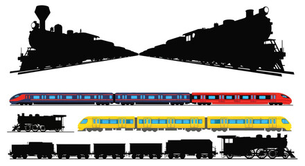 Vintage Steam Locomotives and Modern High-Speed Trains Collection © wati