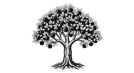 Black and White Apple Tree Illustration © wati