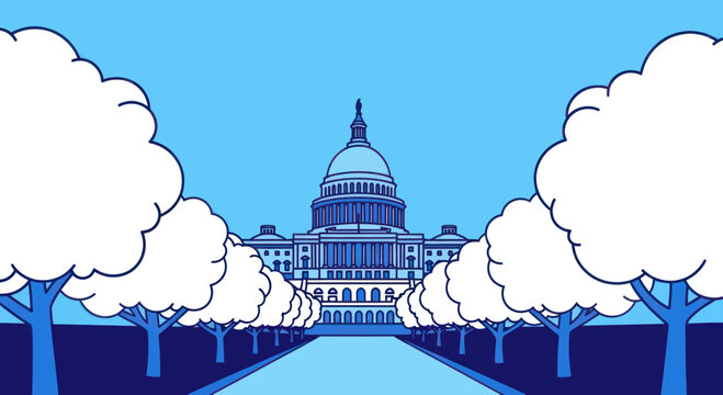 US Capitol Building, Washington DC, Government Symbol, American Landmark, Clean Line Art