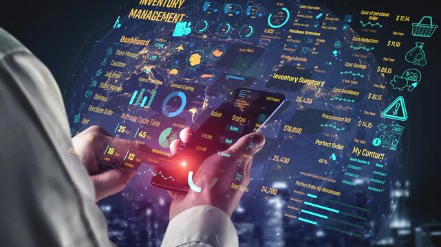 Inventory management dashboard showing supply chain performance, stock levels, order cycle times, cost reduction, and procurement ROI. Inventory tracking, and streamline warehouse efficiency. Thunk