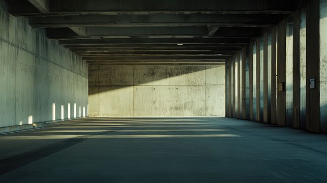 Empty concrete structure with natural light and shadow play