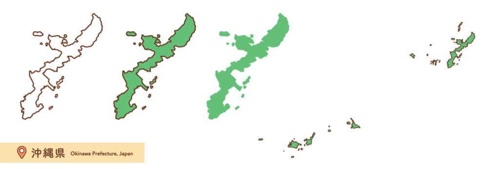 沖縄県の地図イラストセット｜Japan map・地理・学習素材
