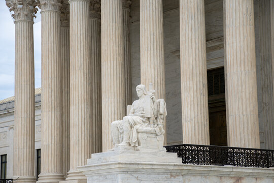 Supreme Court landmark in Washington DC. US law authority in United States government. USA judicial branch institution. American justice symbol of constitution.