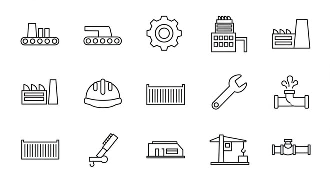 Industrial construction line icons set.