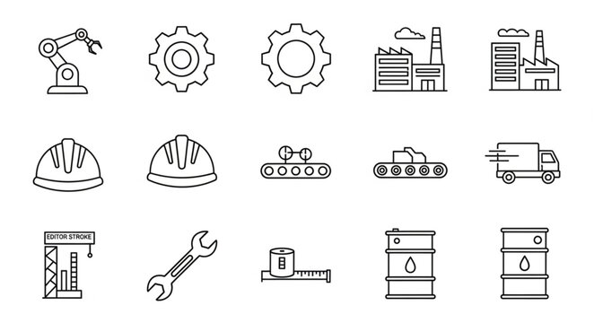 Industrial construction and manufacturing icons.