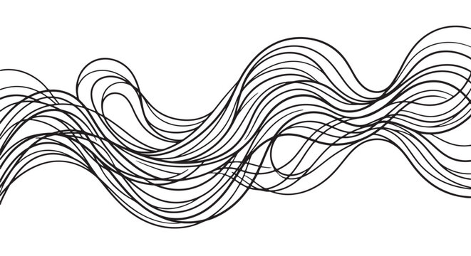Abstract monochrome flowing ribbon lines, smooth wave pattern, elegant minimalist vector artwork, modern line composition, isolated on white background, premium decorative design