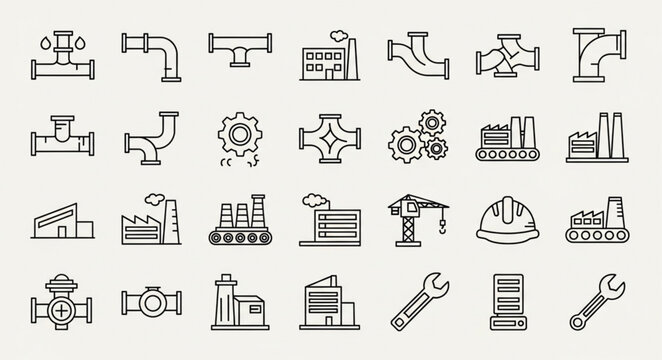Industrial tools and machinery icons set.