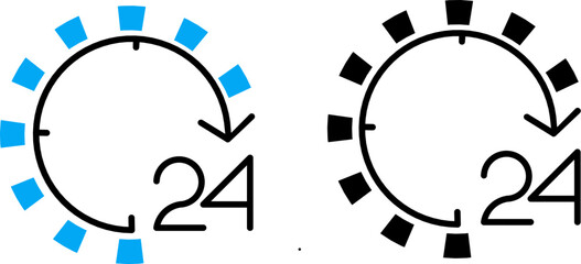 24 hours service icon set. circular arrow time symbol with blue and black dash line style © Danang