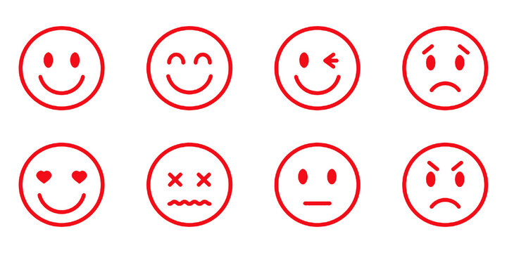 Red illustration icon of a smiley face.