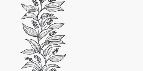 Floral pattern with leaves and berries hand drawn style © Huraya