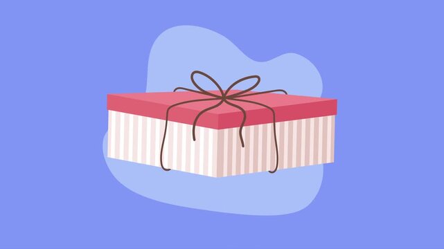 Gift box with ribbon tied and soft blob animation on blue background.