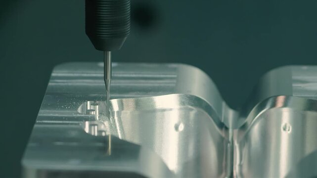 Precision CNC machining process creating intricate metal components with a cutting tool