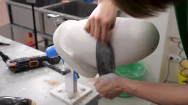 Orthopedic technician crafting prosthetic limb socket