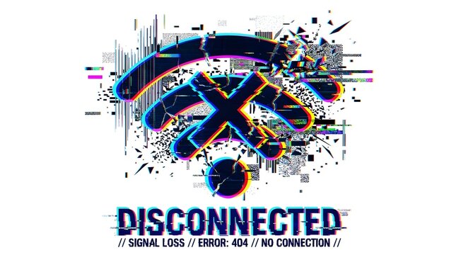 digital signal loss glitch effect with cyberpunk disconnect error 404 concept