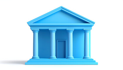 Obraz premium Minimalist Blue Bank Building Icon with Columns and Pediment.