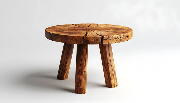 Rustic Wooden Three-Legged Stool with Natural Wood Grain.