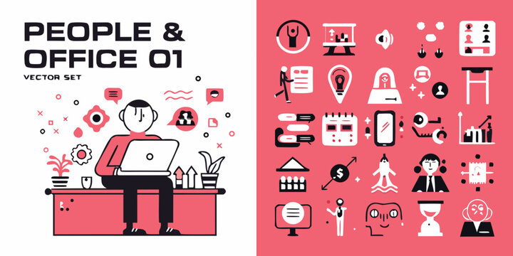 office and people vector icons set modern linear style