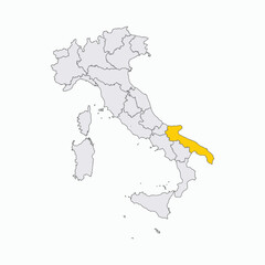 Fototapeta premium Map of Italy with Puglia Region Highlighted