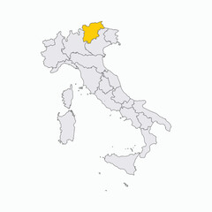 Fototapeta premium Map of Italy with Trentino Alto Adige Region Highlighted