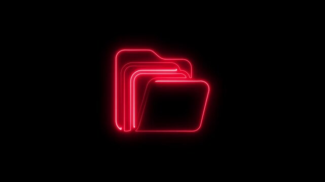 Neon red folder glowing on black background organization data storage concept